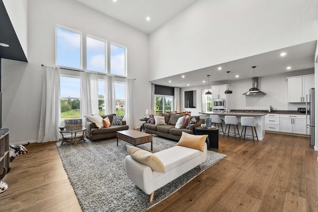 940 Treeline Dr, Algonquin, IL 60102 - living room with a towering ceiling, wood finished floors, plenty of natural light, and recessed lighting