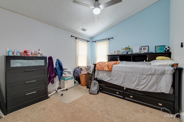 1869 Pebble Beach Cir Unit A, Elk Grove Village, IL 60007 - bedroom with carpet flooring, vaulted ceiling, ceiling fan, and a textured ceiling