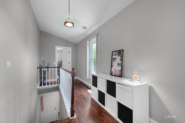 1869 Pebble Beach Cir Unit A, Elk Grove Village, IL 60007 - hallway featuring an upstairs landing, vaulted ceiling, and dark wood finished floors
