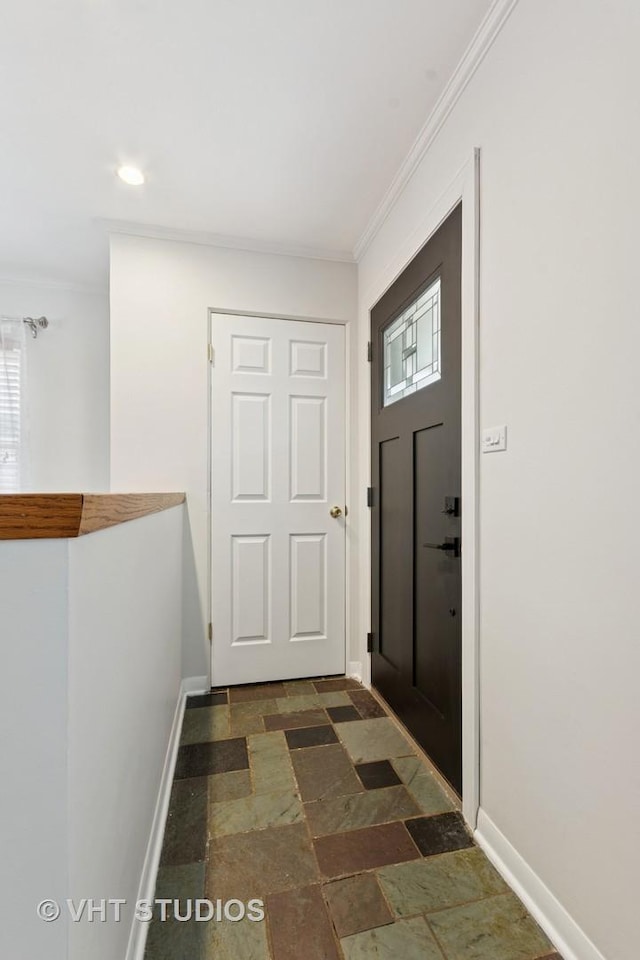 147 S Prospect St, Wheaton, IL 60187 - entryway with stone tile flooring, ornamental molding, and healthy amount of natural light