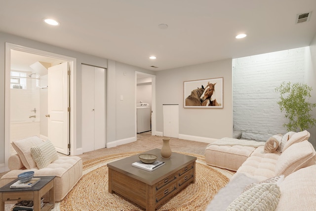 5641 W Carmen Ave, Chicago, IL 60630 - living room with washer / clothes dryer, recessed lighting, and light colored carpet
