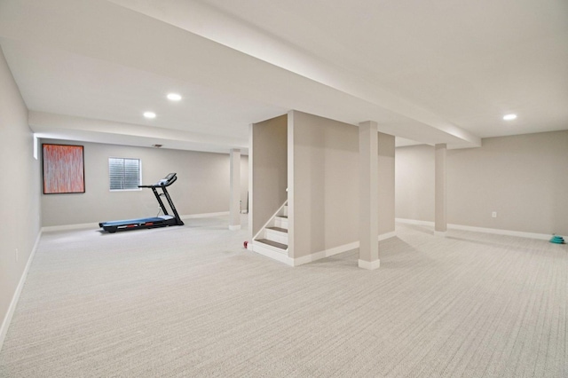 2720 Hobson Rd, Woodridge, IL 60517 - below grade area featuring light carpet, recessed lighting, and stairs