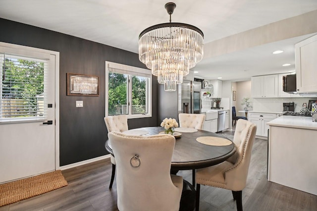 2720 Hobson Rd, Woodridge, IL 60517 - dining area with a chandelier, dark wood-style floors, and recessed lighting
