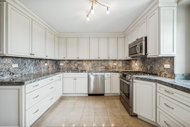 3470 N Lake Shore Dr Unit 9Bc, Chicago, IL 60657 - kitchen featuring stainless steel appliances, backsplash, white cabinets, and light tile patterned floors