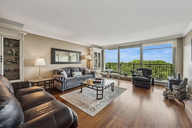 3470 N Lake Shore Dr Unit 9Bc, Chicago, IL 60657 - living room with dark wood-style flooring, crown molding, and healthy amount of natural light
