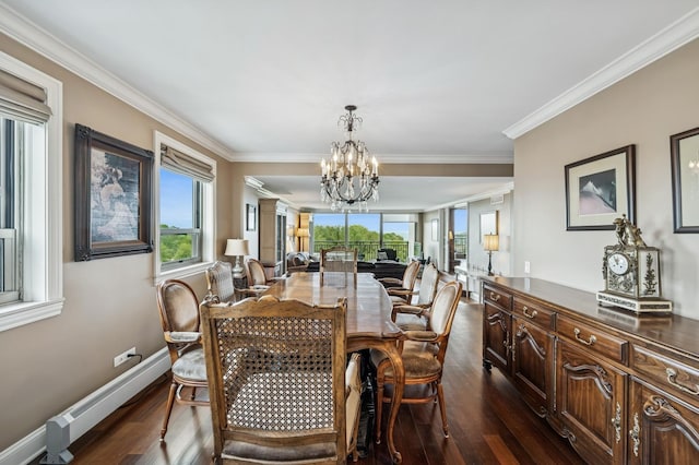 3470 N Lake Shore Dr Unit 9Bc, Chicago, IL 60657 - dining space with dark wood finished floors, a chandelier, and ornamental molding
