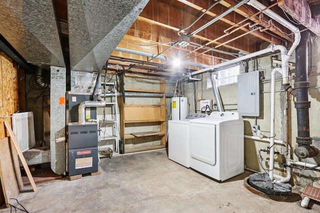 8666 Gregory Ln Unit C, Des Plaines, IL 60016 - basement with electric panel, washer and clothes dryer, water heater, and heating unit
