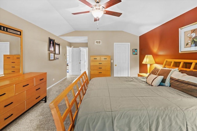 33 Sarah Dr, Crystal Lake, IL 60014 - bedroom featuring light carpet, lofted ceiling, and a ceiling fan