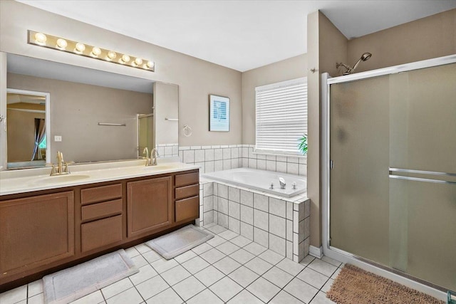 33 Sarah Dr, Crystal Lake, IL 60014 - bathroom featuring tile patterned flooring, double vanity, a shower stall, and a garden tub