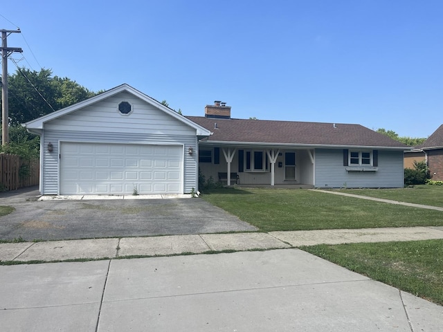 510 W Sigwalt St, Arlington Heights, IL 60005 - ranch-style house featuring a front lawn, a chimney, asphalt driveway, and a garage