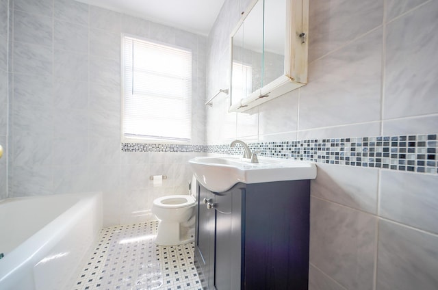4048 N Marmora Ave, Chicago, IL 60630 - full bathroom featuring tile walls, a bath, and vanity