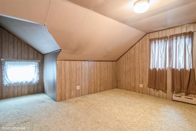 6919 N Overhill Ave, Chicago, IL 60631 - additional living space featuring vaulted ceiling, carpet flooring, healthy amount of natural light, wood walls, and baseboard heating