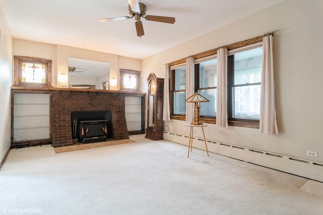 6919 N Overhill Ave, Chicago, IL 60631 - unfurnished living room with a ceiling fan, carpet floors, and a baseboard radiator