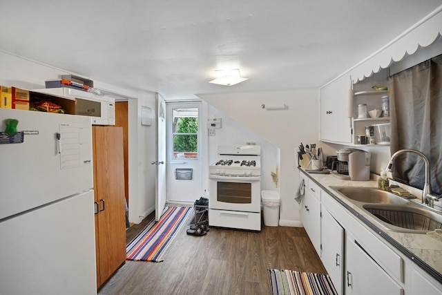 23761 N Cottage Rd, Lake Zurich, IL 60047 - kitchen featuring white appliances, dark wood-style flooring, and white cabinetry