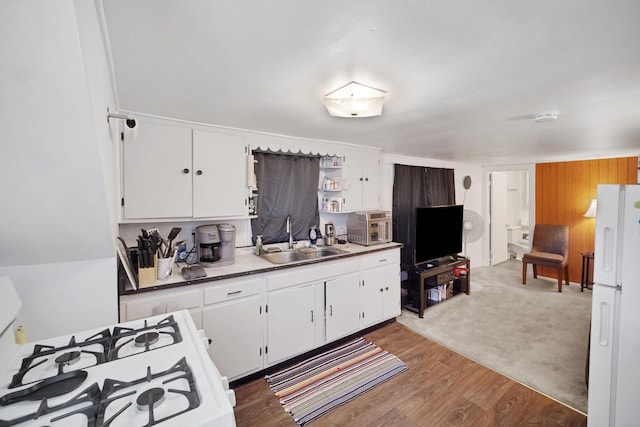 23761 N Cottage Rd, Lake Zurich, IL 60047 - kitchen with white appliances, white cabinets, open shelves, and wood finished floors