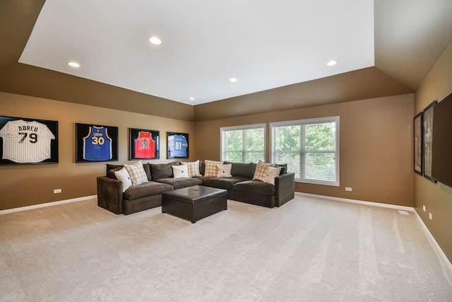 520 Meadowwood Ln, Oswego, IL 60543 - living area with light carpet, recessed lighting, and vaulted ceiling