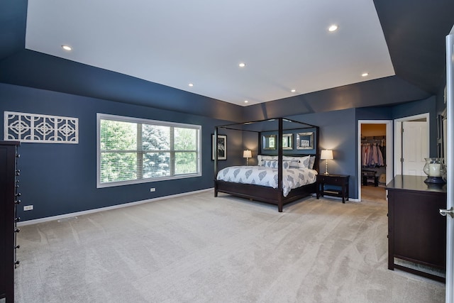 520 Meadowwood Ln, Oswego, IL 60543 - carpeted bedroom featuring a spacious closet, recessed lighting, lofted ceiling, and a closet
