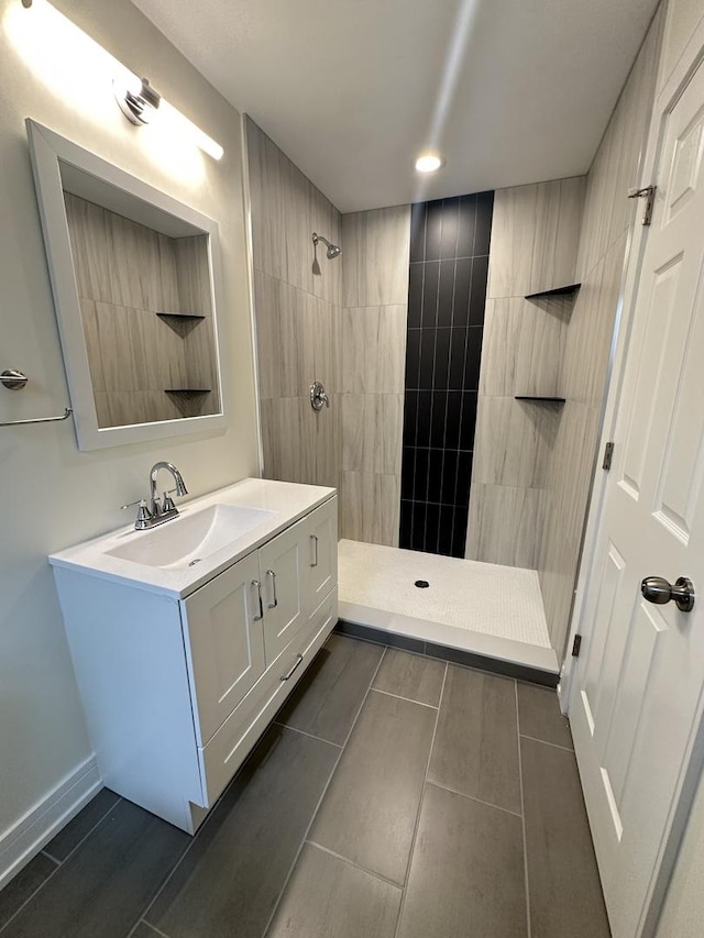 1325 S 50th Ct, Cicero, IL 60804 - full bathroom with tiled shower, vanity, tile patterned flooring, and recessed lighting