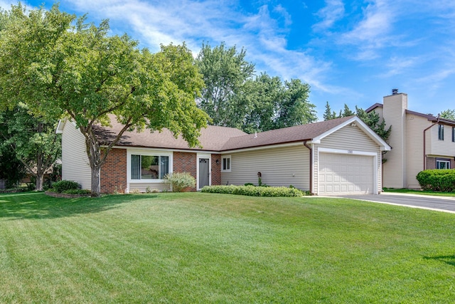 1380 Windjammer Ln, Hanover Park, IL 60133 - view of front facade featuring a garage, a front yard, concrete driveway, brick siding, and roof with shingles