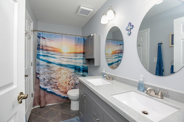 1380 Windjammer Ln, Hanover Park, IL 60133 - bathroom featuring double vanity, tile patterned floors, and curtained shower