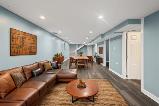 4025 W Adams St, Chicago, IL 60624 - living area featuring stairway, dark wood-type flooring, and recessed lighting