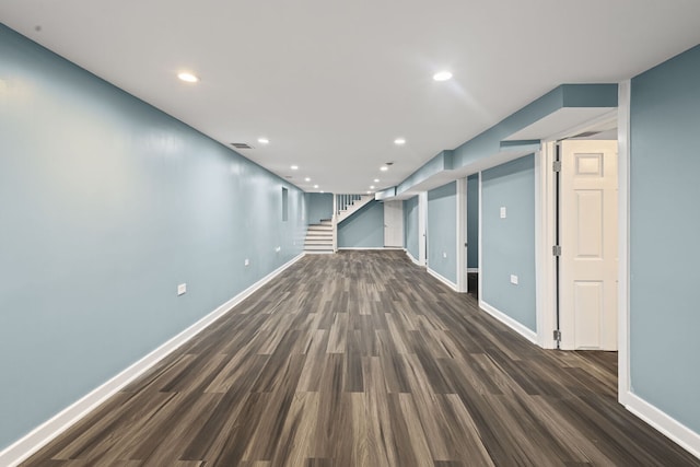4025 W Adams St, Chicago, IL 60624 - unfurnished room with dark wood-style flooring, recessed lighting, and stairway