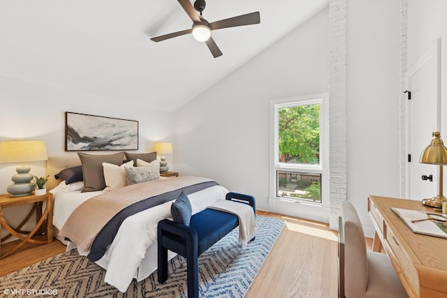 636 W Buckingham Pl Unit C, Chicago, IL 60657 - bedroom featuring wood finished floors, high vaulted ceiling, and ceiling fan