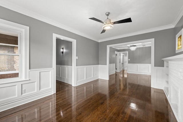 2107 E Ave, Berwyn, IL 60402 - unfurnished room with hardwood / wood-style floors, a ceiling fan, a wainscoted wall, crown molding, and a decorative wall
