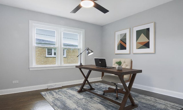 10012 S 52nd Ave, Oak Lawn, IL 60453 - office area featuring ceiling fan and dark wood finished floors