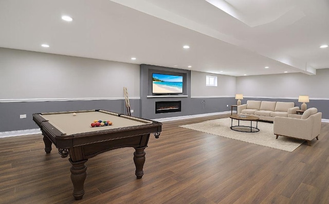 10012 S 52nd Ave, Oak Lawn, IL 60453 - rec room with wood finished floors, billiards table, recessed lighting, and a glass covered fireplace