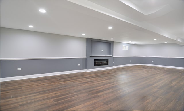 10012 S 52nd Ave, Oak Lawn, IL 60453 - unfurnished living room with dark wood-style flooring, recessed lighting, and a large fireplace