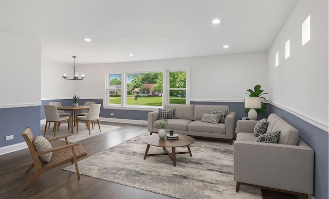 10012 S 52nd Ave, Oak Lawn, IL 60453 - living area featuring wood finished floors, a chandelier, and recessed lighting