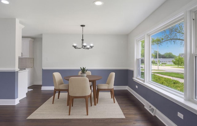 10012 S 52nd Ave, Oak Lawn, IL 60453 - dining space with healthy amount of natural light, a chandelier, recessed lighting, and dark wood-style floors