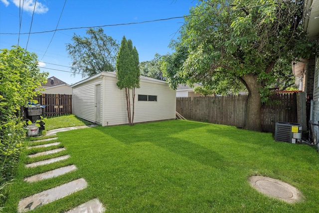 fenced backyard with an outdoor structure