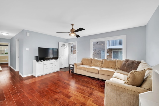 7926 164th Pl Unit 7926, Tinley Park, IL 60477 - living room with a ceiling fan and dark wood-style floors