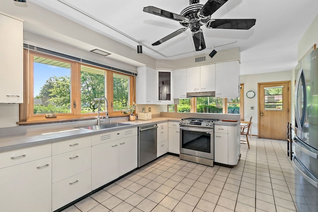 306 Wing Park Blvd, Elgin, IL 60123 - kitchen with appliances with stainless steel finishes, white cabinets, light countertops, and ceiling fan