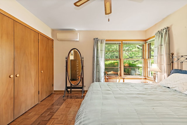 306 Wing Park Blvd, Elgin, IL 60123 - bedroom with a wall unit AC, a closet, and ceiling fan