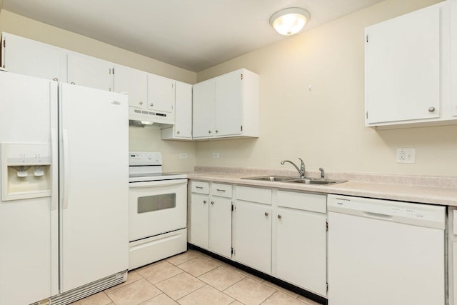 1131 Cedar St Unit 2B, Glendale Heights, IL 60139 - kitchen featuring white appliances, under cabinet range hood, light countertops, light tile patterned floors, and white cabinets