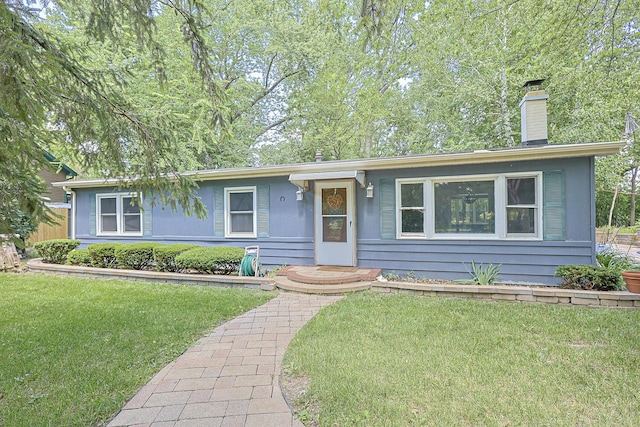 108 Poplar St, Mchenry, IL 60051 - ranch-style house featuring a front lawn and a chimney