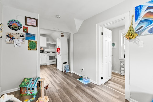 305 Irving St, Joliet, IL 60432 - hall with light wood-style flooring and lofted ceiling