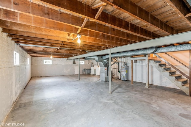 13247 S S Ave M, Chicago, IL 60633 - basement with water heater, heating unit, stairs, and separate washer and dryer