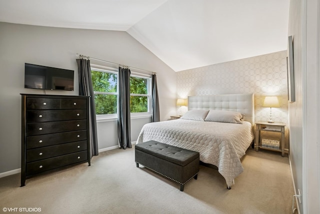 930 Bristol Trail Rd, Lake Zurich, IL 60047 - bedroom with wallpapered walls, lofted ceiling, carpet, and an accent wall
