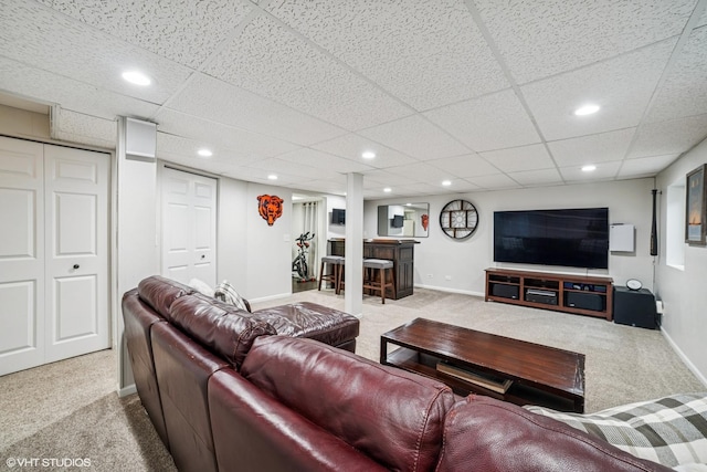 930 Bristol Trail Rd, Lake Zurich, IL 60047 - living area with carpet flooring, a dry bar, recessed lighting, and a drop ceiling