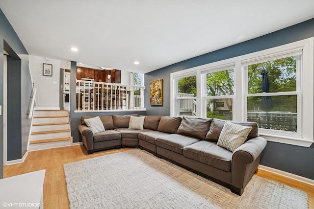 930 Bristol Trail Rd, Lake Zurich, IL 60047 - living room with light wood-style floors, stairway, and recessed lighting