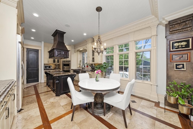 6280 Blackstone Ave, La Grange Highlands, IL 60525 - dining area featuring inlaid floor details, a chandelier, crown molding, and recessed lighting