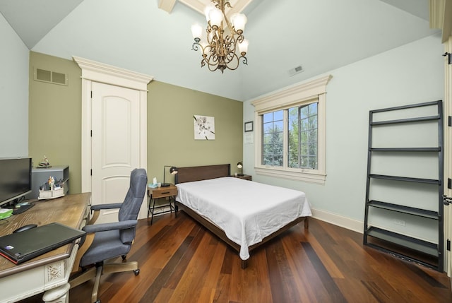 6280 Blackstone Ave, La Grange Highlands, IL 60525 - bedroom with a chandelier, dark wood-style flooring, and a desk