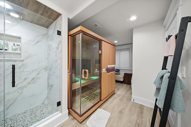 6280 Blackstone Ave, La Grange Highlands, IL 60525 - bathroom with wood finished floors, a marble finish shower, and recessed lighting