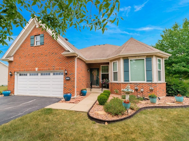 20015 Founders Way, Olympia Fields, IL 60461 - view of front facade featuring asphalt driveway, brick siding, a front yard, and an attached garage