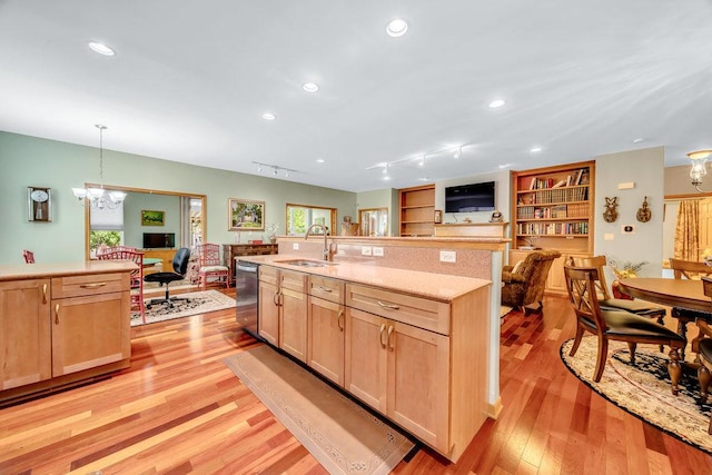 20015 Founders Way, Olympia Fields, IL 60461 - kitchen with light brown cabinets, open floor plan, dishwasher, light wood finished floors, and recessed lighting