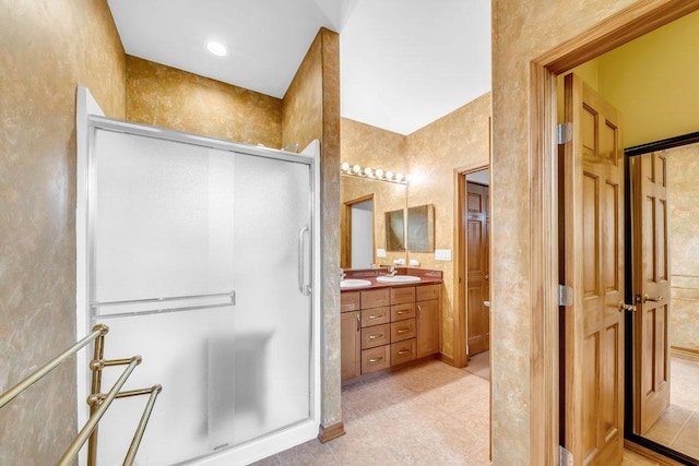 20015 Founders Way, Olympia Fields, IL 60461 - bathroom featuring double vanity, a shower stall, and tile patterned floors